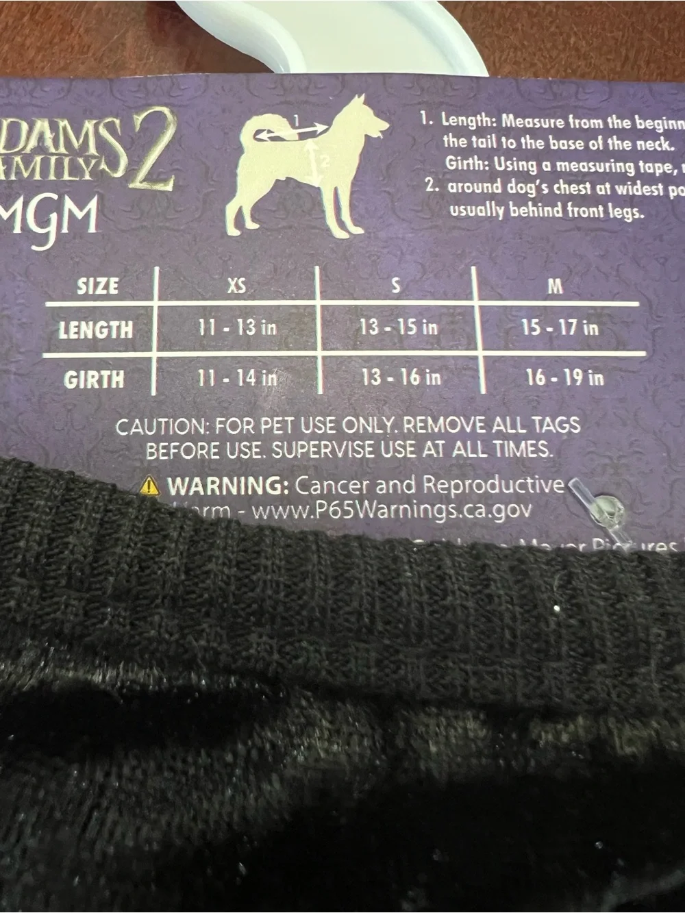 The Addams Family 2 Black Pet Costume - XS